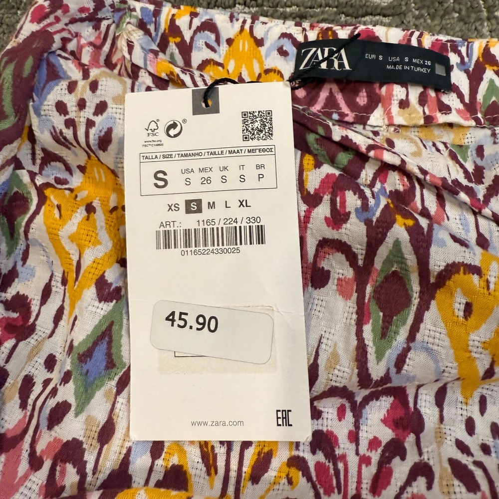 Zara Women's Multicolor Ikat Print Tie Waist Paperbag Shorts Size S - Picture 3 of 5